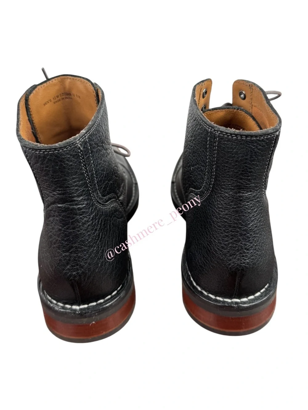 Cole Haan Black Leather Canton Stitch Cap-Toe Boots Mens Size 12